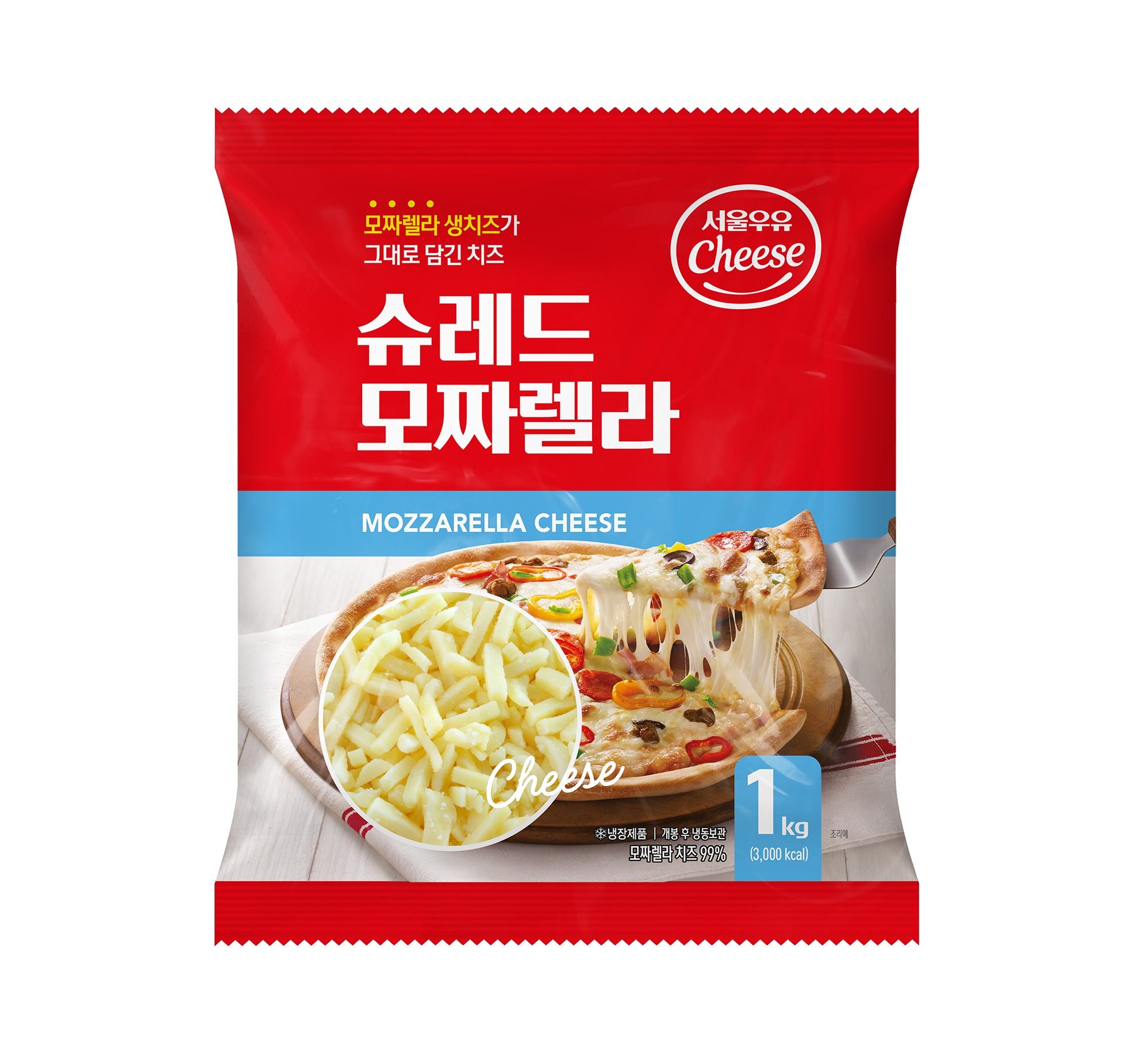 서울우유 슈레드 모짜렐라 피자치즈 1KG x 1 (아이스박스 포장)