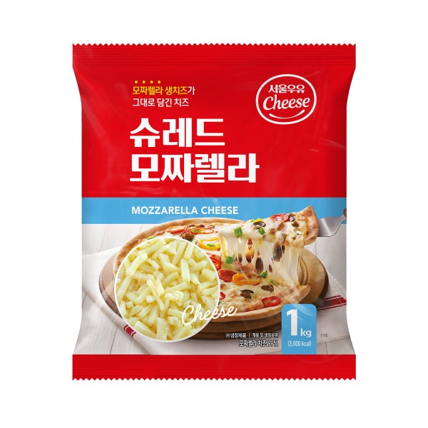 서울우유 슈레드 모짜렐라 피자치즈 1KG x 1 (아이스박스 포장)