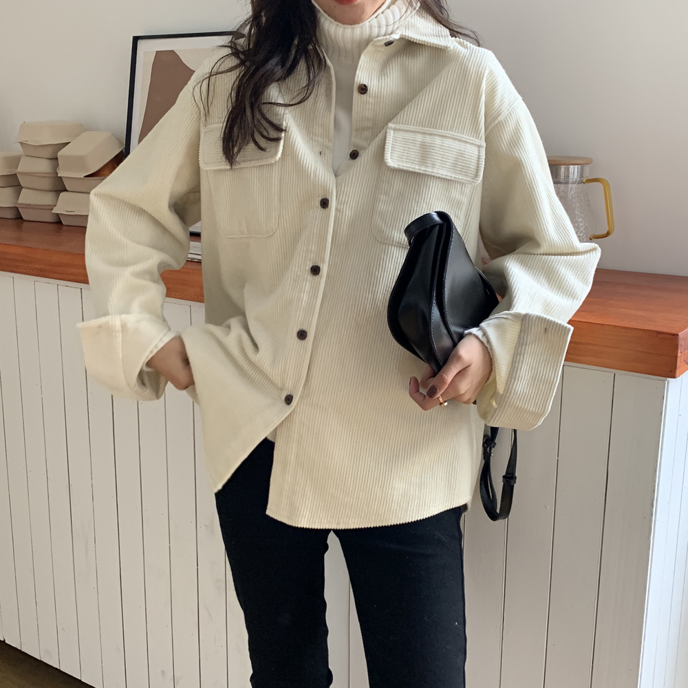 여성 박스핏 골덴 코듀로이 셔츠 남방 아이보리