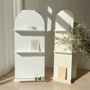 화이트 라운드 기대는책장 3단 전면책장 벽선반 진열대 북타워 매거진랙