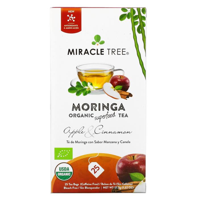 <b>Miracle Tree</b> 모 링가 유기농 슈퍼 푸드 차 애플 시나몬 카페인 프리 25 개 티백 1.32 온스