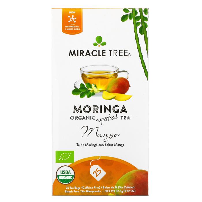 <b>Miracle Tree</b> 모 링가 유기농 슈퍼 푸드 차 망고 카페인 프리 25 개 티백 1.23 온스 37.5 g