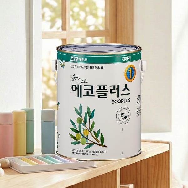 친환경 페인트 수성 무광 실내용 벽지 벽면 KCC 숲으로에코플러스K 백색 3.78L