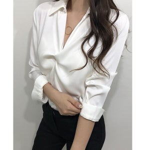 꼬임카라 새틴 블라우스 화이트/핑크/그레이
