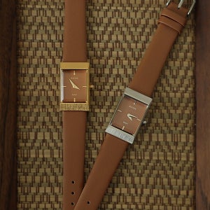 여자 사각 소가죽 밴드 손목시계 바우스 그리드 탠