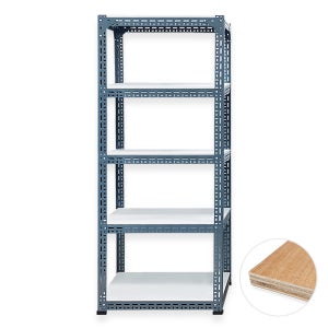 620회색 5단 볼트앵글 중량랙 철제선반 조립식앵글 창고 선반 30x30x30cm 일반합판