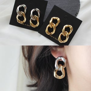 코코블링 볼드 콤비 체인 연예인협찬 귀걸이