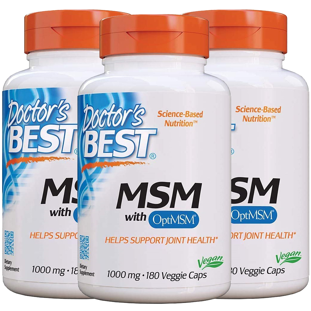닥터스 베스트 식이유황 MSM 1000mg 식물성캡슐 180정 3팩 Doctors Best <b>MSM with OptiMSM 1000mg</b>