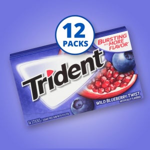 Trident 트라이던트 와일드 블루베리 트위스트 무설탕 껌 14입 12팩