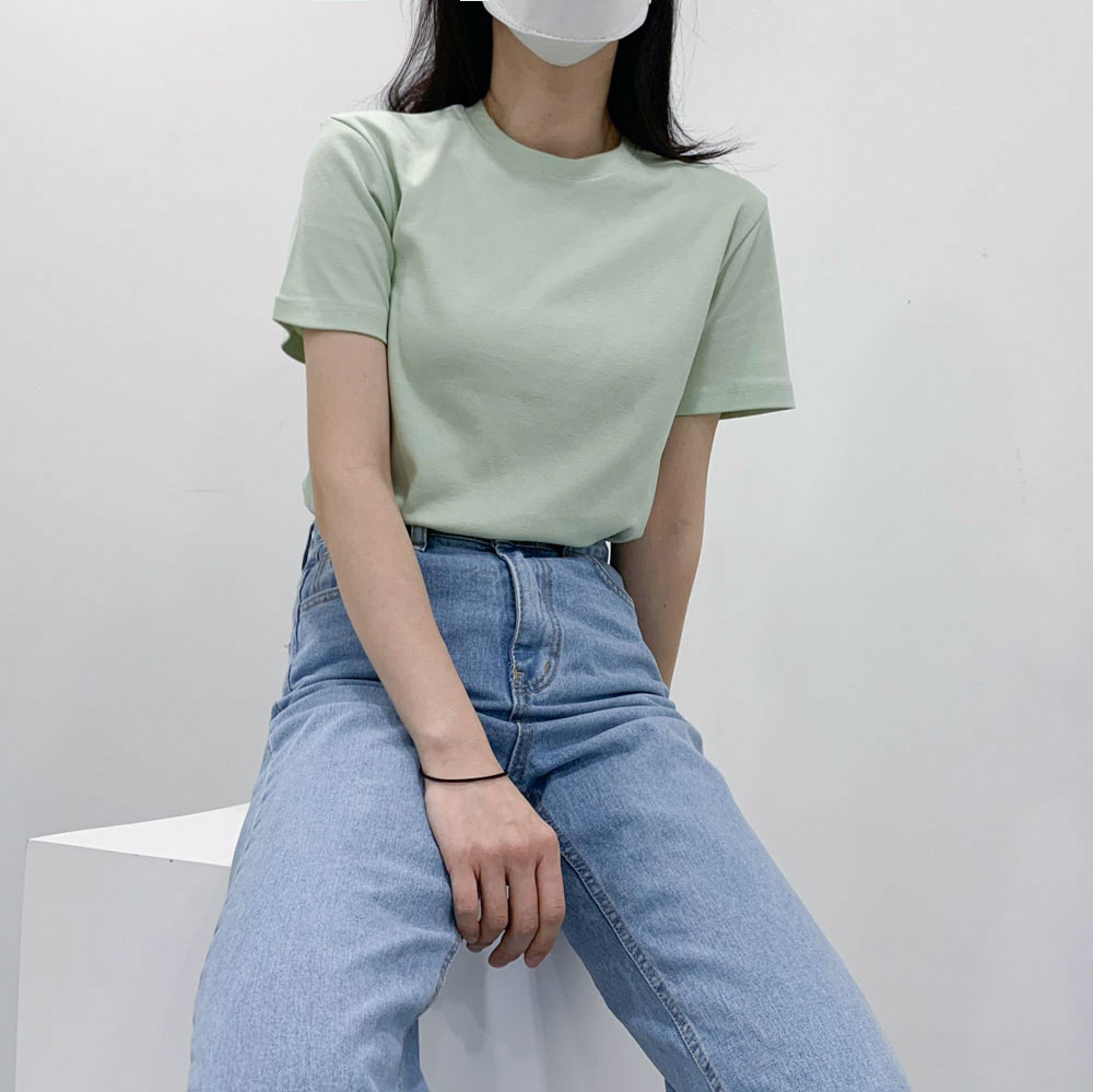 질좋은 반팔 실켓티 모달티셔츠 흰색 베이지 민트색 하늘색 검정 코튼 무지 심플 레이어드