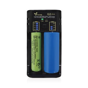 Q2Plus 만능 고속충전기 2구 리튬이온 18650 21700 26650 배터리 충전지 에네루프 AA AAA 보조배터리 기능