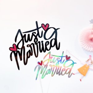 [멍냥토퍼] 고정문구 Just Married 우리결혼했어요 케이크토퍼 -신혼 커플 기념일