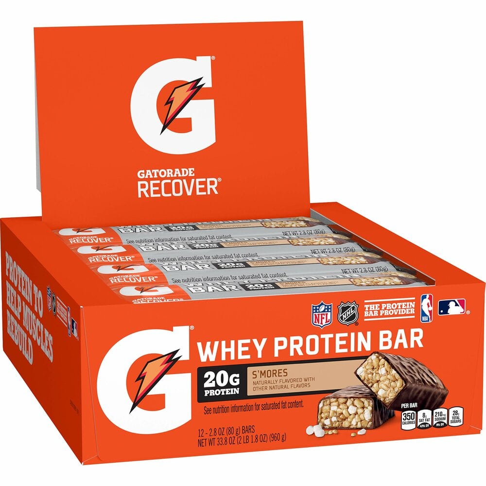 <b>게토레이</b> <b>Gatorade</b> Recover 웨이 <b>프로틴</b>바 스모어 80g 12개입
