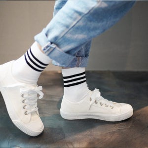 삼선 중목 무지 여자 양말 검정 흰색 양발 삭스어필패션양말 심플 국산 면