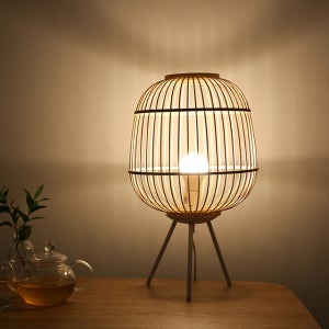 마켓비BAMBOU 대나무 감성캠핑 라탄 소품 거실 침실스탠드 조명 테이블램프 등 단스탠드