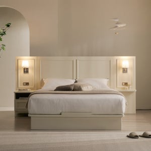 베디스 신혼 호텔침대 라비앙로즈 평상형 LED조명 침대프레임 Q.K(퀸.킹겸용), 아이보리