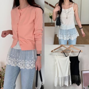 사계절 레이어드 레이스 롱나시 데일리 힙가리는 민소매 끈나시