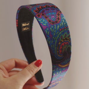 고퀄 실크 페이즐리 퍼플 헤어밴드 실크머리띠
