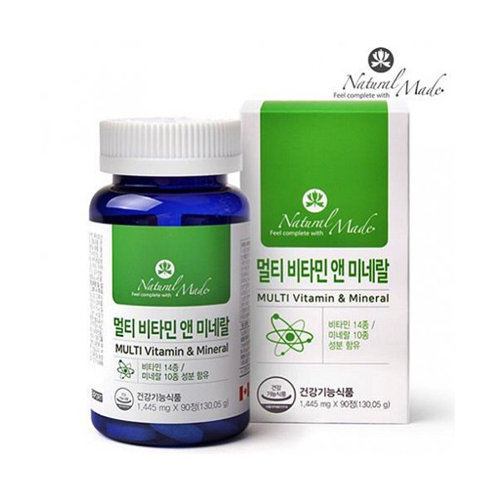 네츄럴메이드 멀티<b>비타민</b> 앤 미네랄 90정 3개월분 (하루1알) 종합 영양제 NON-GMO <b>비타민</b> B군 하루권장량 아연 마그네슘 셀레늄 칼슘 칼륨 비오틴 판토텐산 철 크롬 캐나다