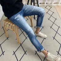 스판바이커진 사계절 페인팅스키니진 남자청바지