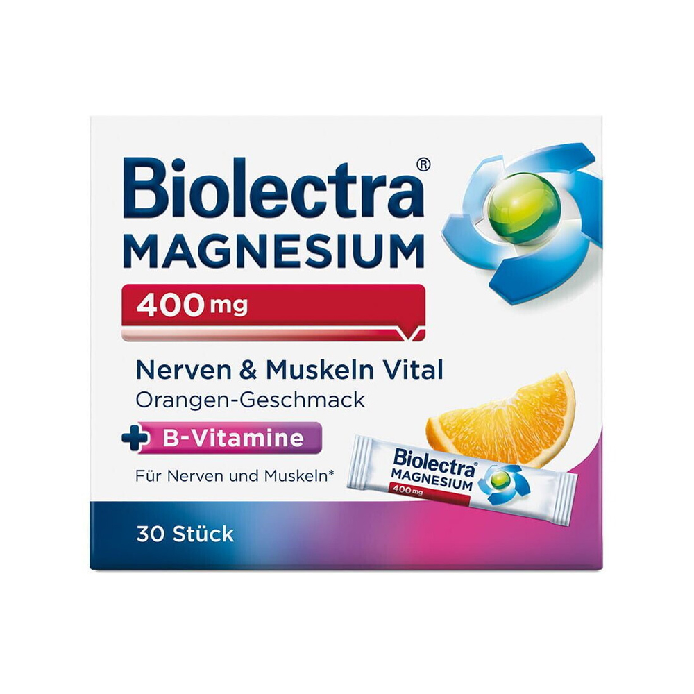 바이오렉트라 <b>울트라 마그네슘 400mg</b> + 비타민B 30포 오렌지맛 보라색 Biolectra 헤어메스