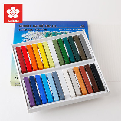 나무케이스 아티스트 파스텔 사쿠라 일본 24색 48색 무늬와 색깔 분필 가루 파우더