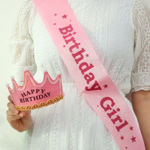 생일 어깨띠 미스코리아띠 & 왕관 머리띠 [축하 미스코리아어깨띠 생일파티용품세트]