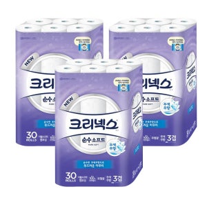 유한킴벌리 크리넥스 3겹 순수소프트 쿠션 30MX30롤 3팩 화장지 두루마리휴지