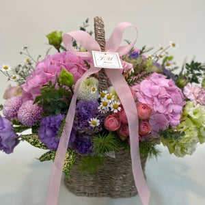 솜사탕 핑크수국 3대 담은 대형 꽃바구니 돌잔치 생일파티 꽃선물 분당 판교 수내 꽃집