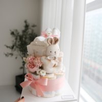 오가닉 딸랑이인형 2단 기저귀케이크 -출산선물, 백일선물, 아기선물