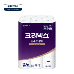 유한킴벌리 크리넥스 순수 3겹 화장지 27m 24롤 무형광 천연펄프 두루마리 휴지