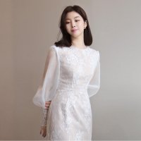 수자드레스 [대여] 드뷔시dress /결혼식 2부 핑크베이지 시스루레이스롱 돌잔치맘원피스