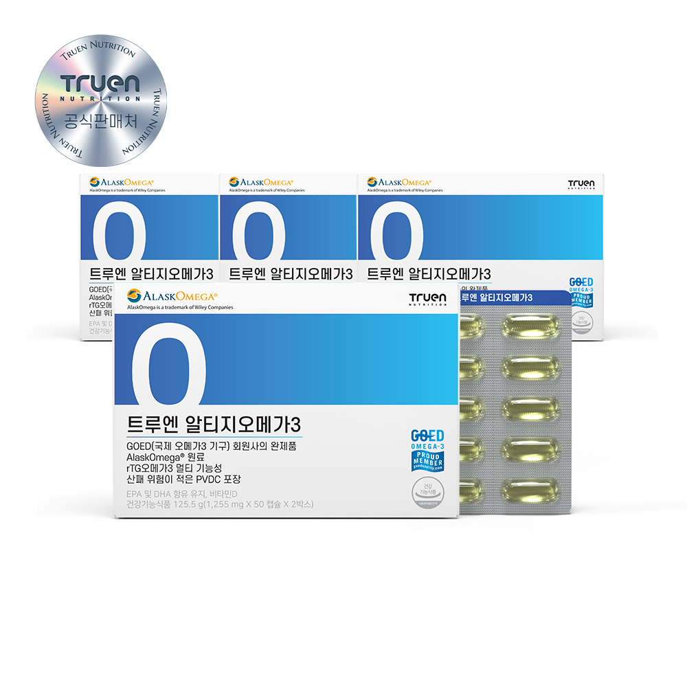 트루엔 알티지 RTG 오메가3 <b>혈행개선</b> EPA DHA 1000 비타민D 100캡슐, 4개