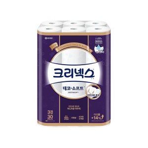 크리넥스 3겹 데코앤소프트 30m 30롤 X 1팩 두루마리 화장지