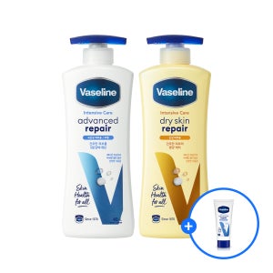 바세린 인텐시브 케어 바디로션 어드밴스드 리페어 400ML + 드라이스킨 리페어 400ML + (선택)바세린 어드밴스드 리페어 바디로션 30ML