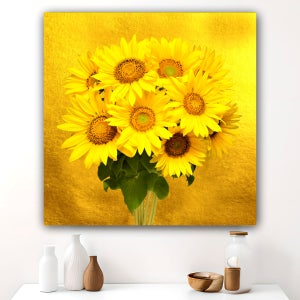 해바라기 액자 그림 80x80cm 거실인테리어 돈들어오는 황금배경 9송이 해바라기 캔버스