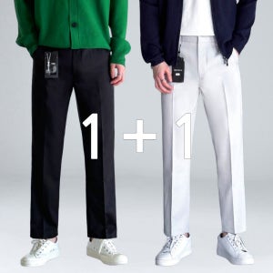 1+1 남자 기모 슬랙스 가을 겨울 간절기 정장바지 편한 스판 바지 팬츠 9부 10부