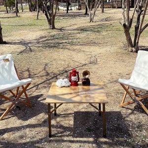 우드 캠핑 롤테이블 접이식 4폴딩 원목 대나무