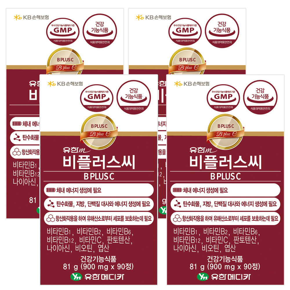 유한 비플러스씨 90정X4병 비타민B 비타민C 비컴플렉스 활력비타민 수용성비타민 활성비타민 피로