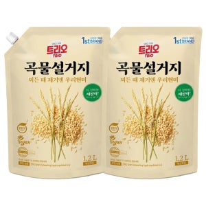 트리오 곡물설거지 우리현미 주방세제 리필 1200ml 2개