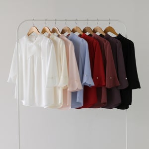 우아모 55-100 단아한 노방리본 블라우스 빅사이즈 봄여름 하객룩 단체복 합창복 엄마옷