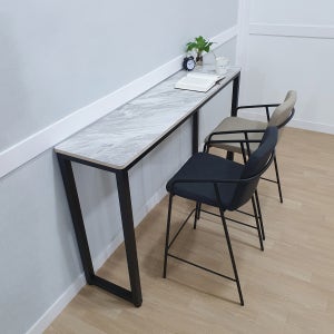 몽뜨가구 대리석패턴X블랙다리 800X350X750 스틸 홈바테이블