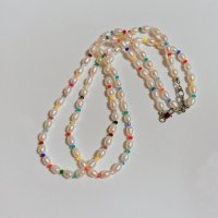 못난이진주목걸이 담수진주 비즈목걸이 비드 크리스탈 컬러 [color mix necklace]