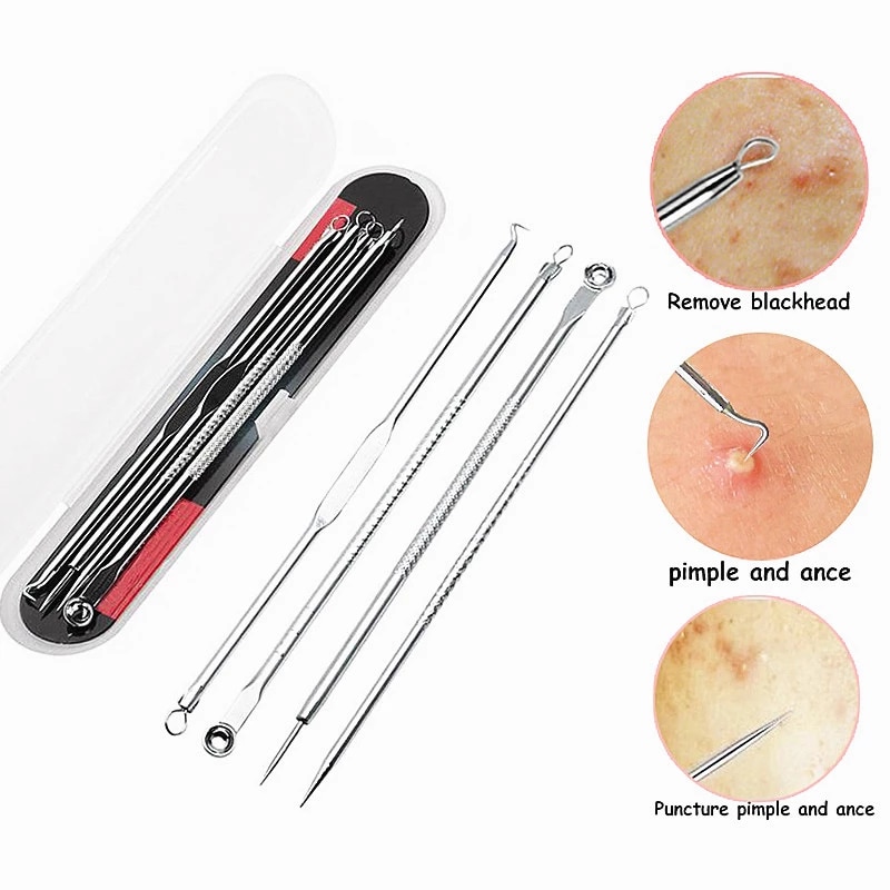 4Pcs/세트 블랙헤드 제거 바늘 블랙 도트 클리너 스테인레스 스폿 추출기 <b>여드름</b> 트리트먼트 얼굴 <b>클린 케어</b> 공구 가정용 미용 기기