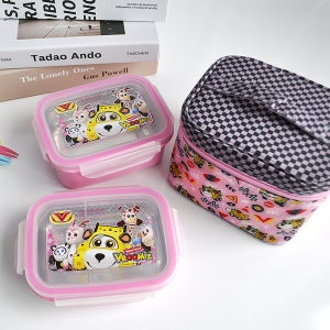 부르미즈 가방 스텐 도시락 2단(핑크) 유아 어린이집 캐릭터 스텐 런치박스 유치원 소풍