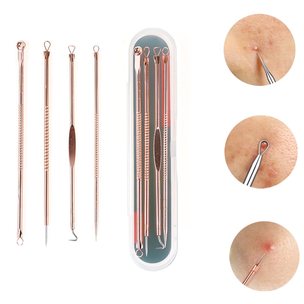 4PCS 블랙헤드 제거 바늘 블랙 도트 클리너 스테인레스 스폿 추출기 <b>여드름</b> 치료 세트 얼굴 <b>클린 케어</b> 공구 가정용 미용 기기
