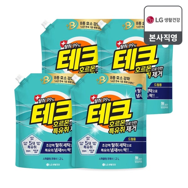 테크 특유취 액체세제(드럼) 리필 2L 4개