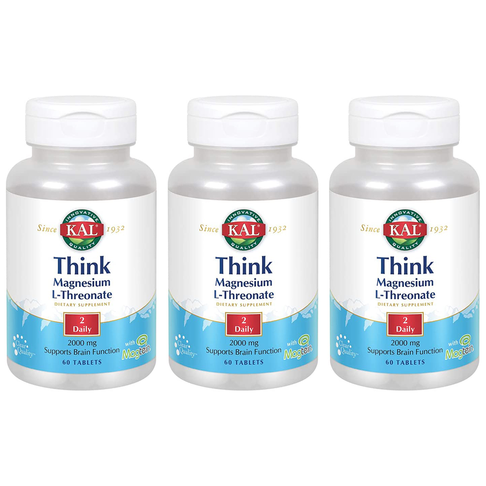 칼 <b>트레온산</b> <b>마그네슘</b> <b>2000mg</b> 60정 3병 KAL <b>Think</b> Magnesium L-Threonate