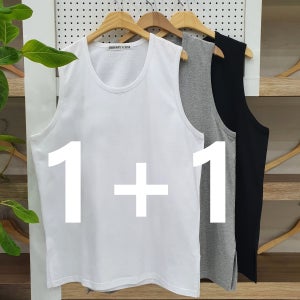 1+1 남자나시 오버핏 밑단 트임 레이어드 나시