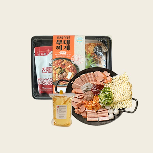 오뎅식당 부대찌개 밀키트 2인분 2,450g (라면사리포함) / 채소육수(액상)